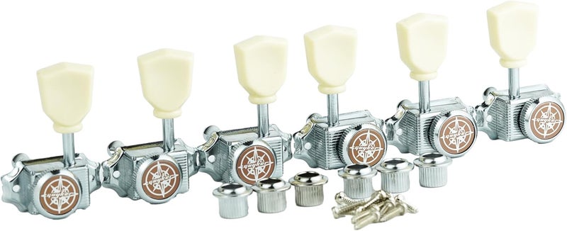 guyker 3x3 Vintage Style Locking Guitar Machine Heads – 1:15 Ratio Lock String Chrome Deluxe Tuning Key Pegs Tuners Set Replacement for Electric, Acoustic or Folk Guitars - GK44sp, White Button - Image 3
